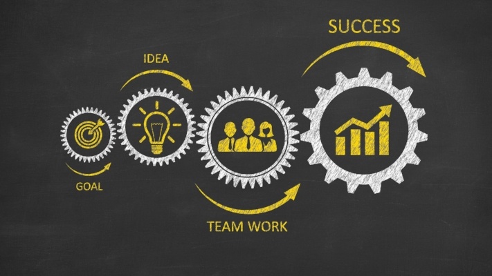 Success Concept Gear on Chalkboard Background